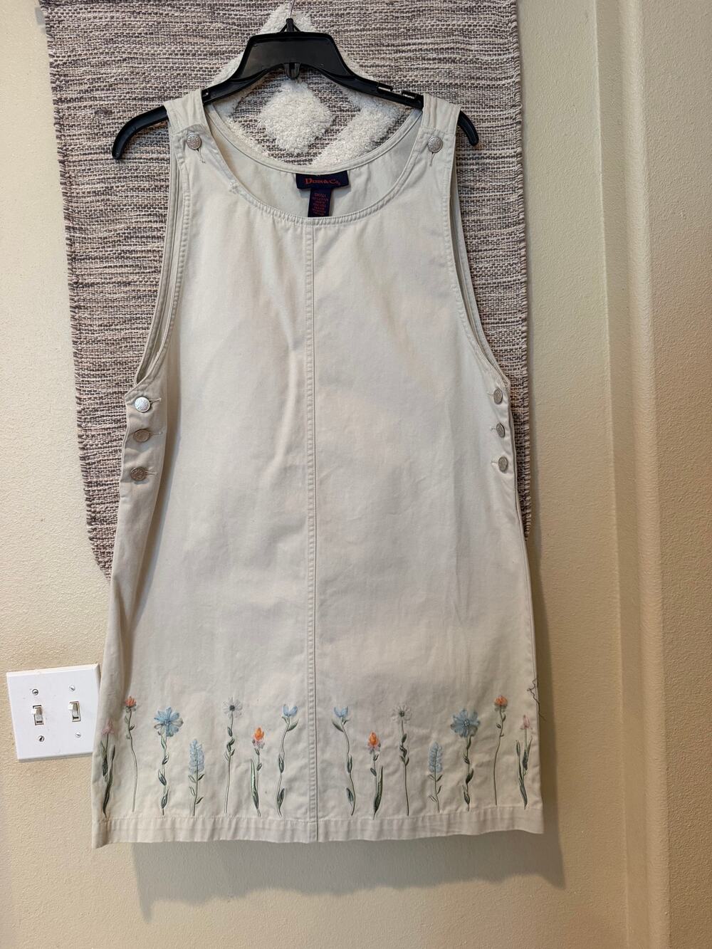 Denim & Co. Embroidered Floral Cotton Sleeveless Tunic Top Women’s Small Beige
